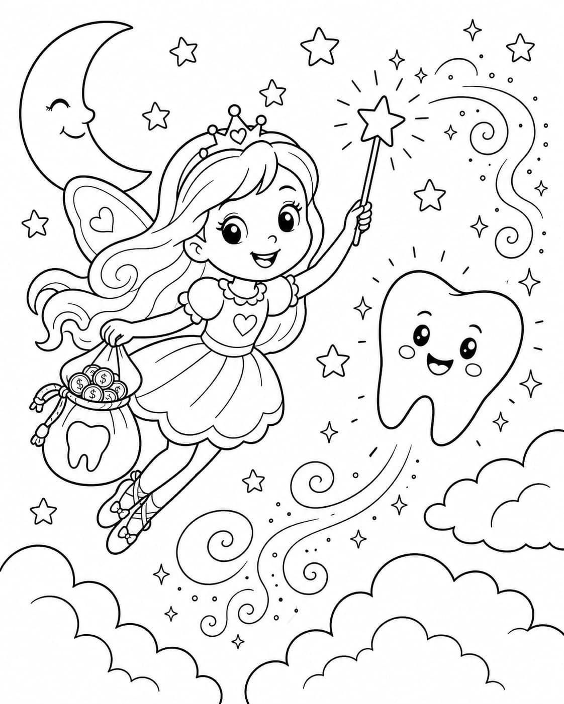 Zahnfee Motiv 4 als kostenloses Ausmalbild für Kinder